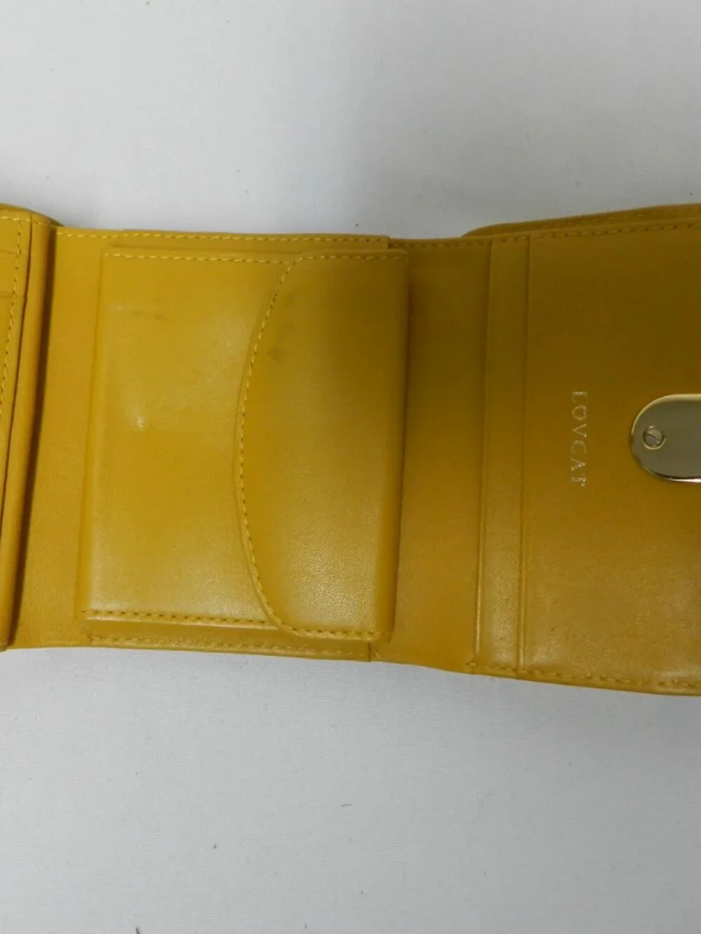 LovCat Heart embossed patent Genuine Leather yellow small tri-fold wallet